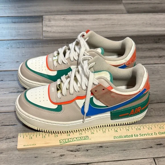 Nike Women Air Force 1 Low Sneakers - White, Green, Orange - Picture 12 of 12